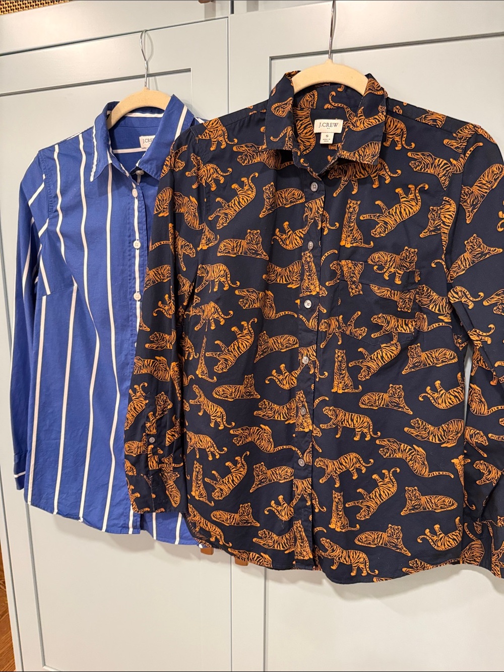 J. Crew Black Button-Up Shirt with Orange Tiger Print